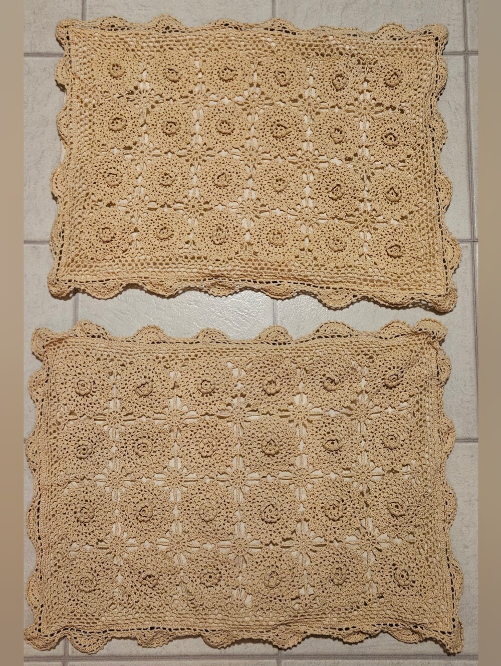 Set of 2 Crochet Lace Floral Pillow Shams 100% Cotton Granny Core